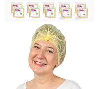500x ARNOMED® Charlotte Cheveux Jetable 52 cm Jaune, Filet Cheveux Plastique pour OP, Cuisine & Hygiène, Bonnet à Usage Unique, Charlotte Alimentaire de Protection des Cheveux en Tissu