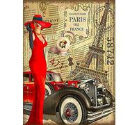 501 Plaque Métallique 1932 Paris France Tour Eiffel Fille Voiture Rétro Voyage Art Déco Métal Mur Affiche Vintage Poster Aluminium Décorative Rétro Wall Sticker Pour Restaurant Café Bar 20x30 cm