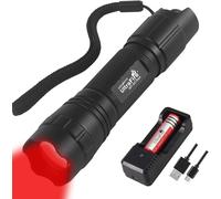 501r Red Light Flashlight 630nm Zoomable Stepless Dimming, With 3.7v 2600mah Rechargeable Battery And Charger, Tactical Led Light Hunting Night Vision