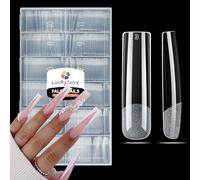 504 pcs Nail Tips Square : XXL No C Curve Extra Long Gel Tips with Box, 12 Sizes Clear Straight Tapered Square French Fake Nail Tips for Acrylic Nails Salons Home DIY