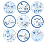 504pcs Autocollants Baby Shower pour Garçons, Bleu Adorables Autocollants de Bienvenue Bébé Ronds Étiquettes pour Bébé Garçon pour Cadeaux de Fête Emballage Cadeau Chocolat Bonbons (Éléphant)