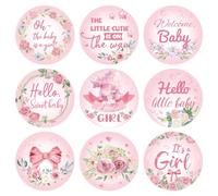 504pcs Fille Autocollants Baby Shower pour Cadeaux, Rose Doux It's A Girl Autocollants Bébé Rond Étiquettes Bébé Fille pour Emballage Cadeau Chocolat Bonbons Fête d'Anniversaire (Floral)