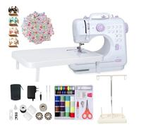 505A Mini machine à coudre électrique à double fil avec 12 points, kit de couture 42 pièces + 25 pièces patchwork + porte-fil + 4 breloques en émail plaqué or