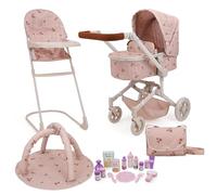 509 Crew 19 Piece City Park Doll Pram n Play Set, Multi Play Doll Pram Stroller, High Chair, Activity Gym, Changing Bag, 15 Piece Accessory, for Dolls 53cm, for Kids Ages 3+