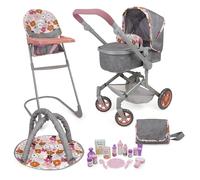 509 Crew 19 Piece City Park Doll Pram n Play Set, Multi Play Doll Pram Stroller, High Chair, Activity Gym, Changing Bag, 15 Piece Accessory, for Dolls 53cm, for Kids Ages 3+