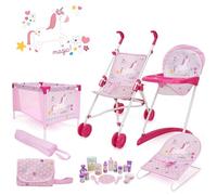 509 Crew 21 Piece Doll Stroll n Play & Care Combo Set, Doll Stroller, Doll Playard, Doll High Chair Set, Carry Cot, Diaper Bag, Feeding and Grooming Accessories, Ages 3+