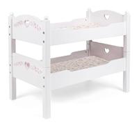 509 Équipage : Petit Flora - Lit superposé en bois pour poupée - Fleurs blanches et roses, convertible en lits simples, couvertures et oreillers, jouet pour poupée à partir de 3 ans