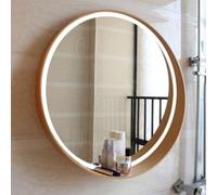50cm 60cm 70cm Miroir De Salle De Bain LED Rond Avec Cadre En Bois, Miroir De Vanité Avec Cadre Circulaire, Miroir Mural Vintage Pour Le Salon, Le Couloir Et La Chambre, Grand Miroir De Maquillage ( C