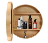 50cm Round Wall Mirror Wooden Vanity Mirror with Storage Function Space Saving Bathroom Cabinet Sleek Design for Home Decor Perfect for 50 60 70cm Spaces