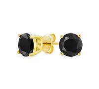 .50Ct Black Round Stud Earrings Cubic Zirconia Solitaire Aaa Cz For Men Women 14K Gold Plated .925 Argent Sterling 5Mm