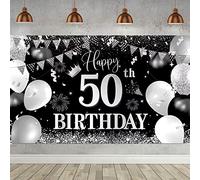 50e anniversaire bannière noir argent, bannière d'anniversaire 50, 50e anniversaire hommes, 50 anniversaire fond bannière, 50 ans bannière d'anniversaire pour 50 fête décoration hommes femmes