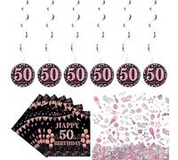 50e Anniversaire Décoration Table 20 Pièces Serviettes 50e Anniversaire Noir Or Rose 6 Pièces 50e Décorations de Tourbillons avec Suspendus Confettis Décoration 50e für Frau Geburtstag Party Deko
