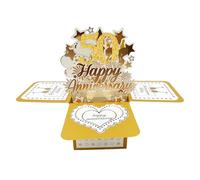 50e anniversaire Pop Up carte, carte d'anniversaire heureux or 3D avec enveloppe, cadeau de mariage idéal pour les Couples, les Parents, femme, mari, lui, elle