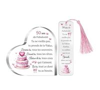 50ème Anniversaire Cadeau 50 ans Femmes Plaque Acrylique Marque-pages Ensemble de 2 Pièces 50 Ans Cœur Panneaux de Bureau Signet Maman Amies Personnalisé Joyeux Cinquantième Mamie Tante Marraine