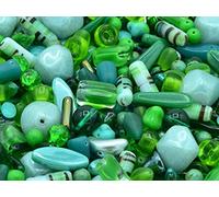 50g Mixed Glass Beads different shapes Mix, Green (Green), Bohemian Crystal Glass, Czech Republic MIX