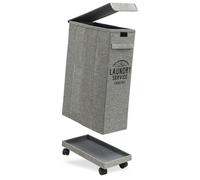 DuneDesign 20 cm Étroit : Panier Linge Roulettes - 50L Cadre Stable - 20x40x60 Panier à Linge avec Couvercle - Panier Linge Sale Gris - Bac de Rangement Corbeille a Linge Panier Rangement Buanderie