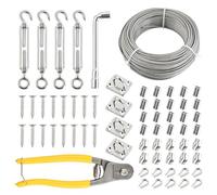 50m Cable Acier 3mm, Fil a Linge Extérieur, 67 Pcs Kit Cable Inox 7x7 PVC Gainé avec 4 Tendeur, 20 Boucles Sertissage, 10 Cosses Cable, 10 Serre Câbles Acier, 4 Crochets Muraux