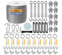 50m Câble Acier Kit, Câble Métallique en Acier Inoxydable Épais de 3mm, Tendeur Câble Inox avec Tendeur M5 de Fil, 304 Cable Acier Inoxydable à Noyau 7 x 7 Brins pour Plante Grimpante, Corde à Linge