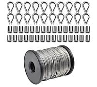 50m Câble en Acier Inoxydable, 1.5mm Kit de Suspension d'Image, Tendeur fil a Linge, Cimaise pour Tableau, Câble Métallique avec Manchons à Sertir en Aluminium & M2 Dé à Coudre pour Rideaux Jardin