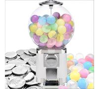 50mm pièce opérée Distributeur Automatique, Machine à Gomme à Bulle opérée par pièce de comptoir avec clés, Banque de Gomme à Capsule, 200 Boules vides et 100 jetons, pour Les magasins de détai White