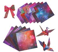 50pcs 15x15cm Origami Papier, Beau Double Face Nuit Noël Supérieure Papier de Scrapbooking avec 12 Signes du Zodiaque Motifs de l'Espace Extra-Atmosphérique pour Enfants Bricolage Multicolore