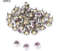 50pcs 7mm bricolage argent griffe ronde A degrés cristal strass pour l'artisanat et la décoration (rose)
