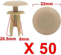 50PCS 8mm Beige camion Auto pare-chocs Rivets en plastique Poussez dans clips type