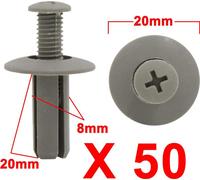 50pcs 8mm Trou Gris Voiture Rivets Plastique glissière Pousser agrafes axe Bouclier Aile
