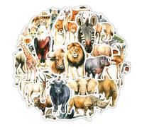 50pcs Autocollants Animaux, Africains, Animaux Sauvages Imperméables Autocollant Animaux Jungle Autocollants Safari pour Enfants Bouteille d'Eau Carnet de Notes Ordinateur Portable Fête Cadeau