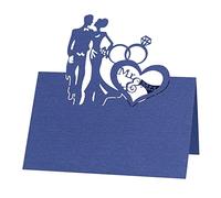 50pcs Cartes de Place 3D Couple Design Cartes de Noms de Table Carte Porte Nom en Papier Vierge Pliables Marque Place Mariage Blanches Décoration de Table pour Fête de Mariage (Bleu)
