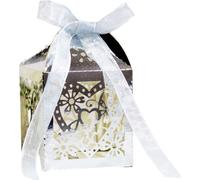 50pcs Coeur d'amour découpé au laser Boîtes de faveur de fête de mariage, Petits bonbons Boîtes de cadeau de chocolat Bride Anniversaire Douche Bomboniere Avec rubans