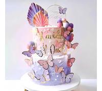 50pcs Deco Gateau pour Anniversaire - Violet, Rose, Papillon et Boule Décoration Gateau - Decoration Gateau Anniversaire Fille