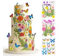 50PCS Décoration Gâteau Comestible - Fleurs Séchées Naturelles & Papillons Comestibles, Décorations de Gâteaux Fleur & Papillon, Cake Toppers Anniversaire Mariage Cupcakes, Déco Gateau Baptême & Fêtes