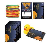 50pcs Étiquettes de Canard, 8,9 x 6,1 cm Étiquettes de Canard en Caoutchouc d'halloween avec 50 Élastiques Colorés Étiquettes de Canard pour Canard de Croisière pour Fête d'halloween Jeu