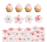 50pcs Fleurs Comestibles, Papier Azyme Décorations Gâteaux à Fleurs Comestibles Décorations de Cupcakes Sakura Roses et Blanches pour Décoration de Gâteaux Mariages Anniversaires