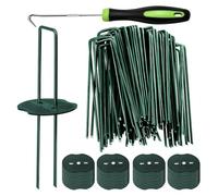 50pcs Green Landscape Staples with Buffer Washers, 6 Inch Heavy Duty Yard Ground Pins for Grass Weed Barrier Sod Fabric