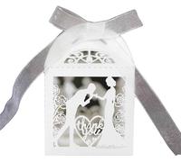 50pcs Laser Cut Sweet Couple Thank You Candy Box, Bride and Groom Couple Boîtes à Bonbons Pour la décoration de fête de mariage de la Saint-Valentin