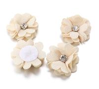 50Pcs/Lot 3.5cm Burlap Fabric Flowers Rhinestone Centered Artificial Flower For DIY Crafts Clothing Accessories Wedding Decor(Beige)