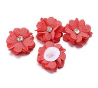 50Pcs/Lot 3.5cm Burlap Fabric Flowers Rhinestone Centered Artificial Flower For DIY Crafts Clothing Accessories Wedding Decor(Color 17)