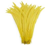 50pcs / lot plumes de coq colorées pour 25-35cm plume de poulet faisan noir plumes de carnaval bricolage artificielles-2. Jaune, 25-30 cm 10-12 pouces