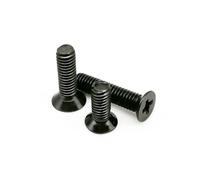 50pcs M1 M1.2 M1.4 M1.6 M2 M2.5 M3 M3.5 M4 minuscule petit noir en acier au carbone croix plate tête fraisée vis boulon accessoires(12mm,M4)