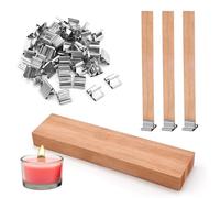 50pcs Mèches de Bougie en Bois, Mèches en Bois Crépitantes de 13x1,3cm avec Support en Fer de 50pcs Mèches de Fabrication de Bougies en Bois pour la Fabrication de Bougies Parfumées DIY