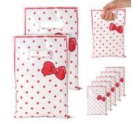 50pcs Mignon Chat Dessin Animé Sachets Cadeaux pour Fête, Points Rouges Sacs Cadeaux avec Poignées & Imprimé Nœud pour Goodies Bonbons Anniversaire Baby Shower Fête Fournitures