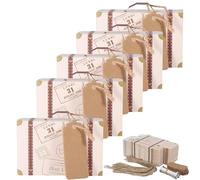 50pcs Mini Boîte de Valise Faveur Boîte de Bonbons, mini boite bonbon, Boîtes à Dragées en Forme de Petite Valise avec étiquettes et Ficelle en Toile de Jute pour Mariage, Fête sur Le thème de Voyage