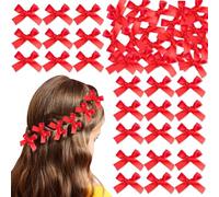 50pcs Mini Pinces à Cheveux pour Enfants - Nœuds et Accessoires pour Filles (Rouge)