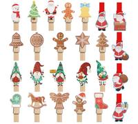 50pcs Mini Pinces à Linge Noël Clips Photo en Bois de Noël Pinces Décoratives Noël avec 5pcs Corde Décoration pour Mur Photo Noël Sapin de Noël