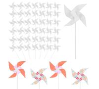 50pcs Moulins à Vent en Papier Blanc pour Enfants, Moulins à Vent en Plastique Vierge Artisanat pour Enfants Activités d'Été Groupe Scolaire Garderie Maison Graffiti Amusant