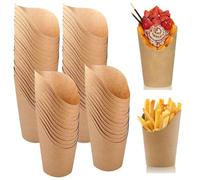 50PCS Porte Frites Tasses en Papier Kraft - 8 oz Gobelets en carton avec bouche inclinée, Cornets à snacks pour fêtes, Sachets à frites, Sachets en carton pour gaufres, popcorn, brochettes de fruits