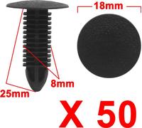 50pcs Rivets plastique glissière vis pousser agrafes axe bouclier 8 x 8mm Trou noir