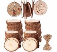 50Pcs Rondin de Bois, BetterJonny 5cm-6cm Rondin de Bois avec Trou Diamètre et Corde de 10 mètres Tranches de Bois Naturel avec Écorce pour DIY Pyrogravure Peinture Decoration Noel Bois Place Mariage